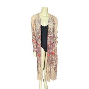 FESTIVAL Silk Haute Hippie Boho Paisley Hooded Jacket Swim Coverup Robe S Small